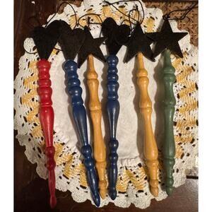 Lot of 6 Wood Tin Country Farmhouse Christmas Ornaments icicles